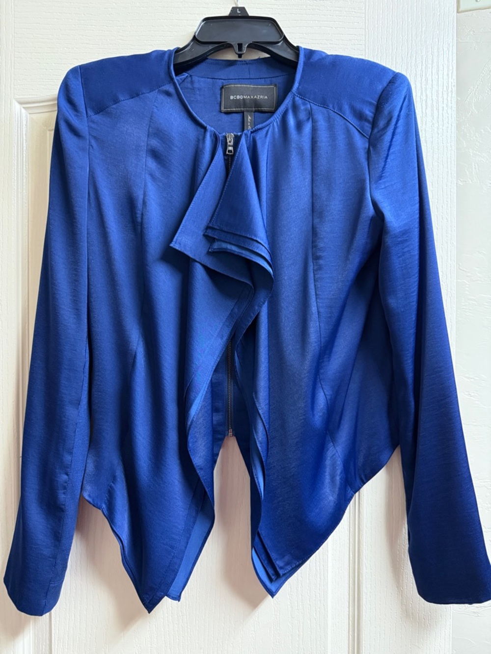 BCBGMaxAzria Cobalt Blue Draped Zip-Front Jacket